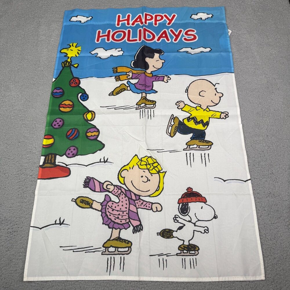 Peanuts‎ Happy Holidays Garden Flag 25x38 Snoopy Ice Skating Christmas Jetmax
